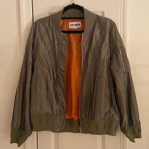 Steve Madden Satin Bomber Jacket Olive Green